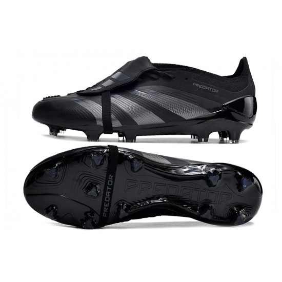 Cheap Adidas Predator Elite Tongue FG Black Silver Low Soccer Shoes Sale