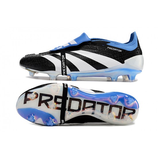 Cheap Adidas Predator Elite Tongue FG Black White Ltblue Low Soccer Shoes Sale