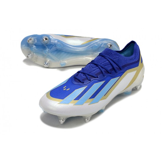 Cheap Adidas X Crazyfast1 SG Deep Blue Gold Ltblue White Low Soccer Shoes Sale