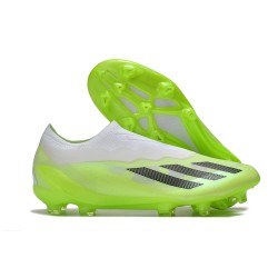 Adidas x23crazyfast.1 Laceless FG Low Soccer Shoes White Black Green 