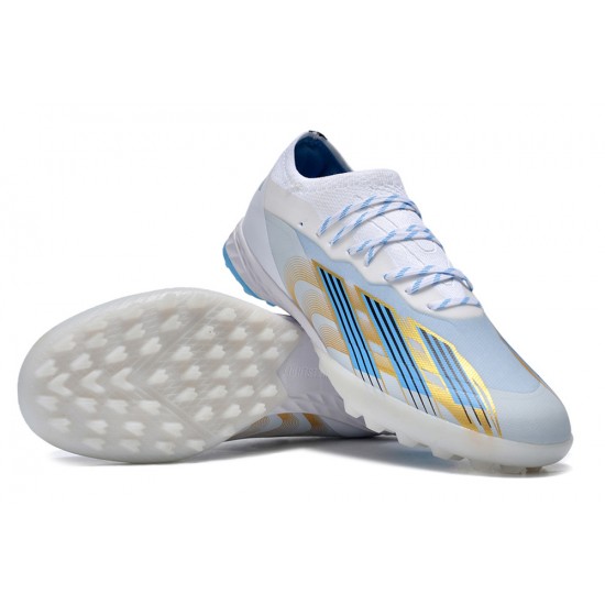 Cheap Adidas x23crazyfast.1 TF Low Soccer Shoes White Blue Gold Sale