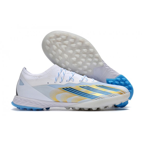 Cheap Adidas x23crazyfast.1 TF Low Soccer Shoes White Blue Gold Sale