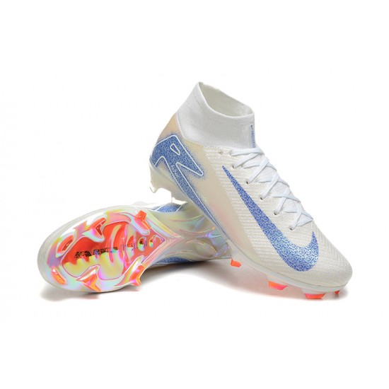 Cheap Nike Air Zoom Mercurial Superfly 10 Elite FG Beige Ltblue Orange High Top Soccer Shoes Sale