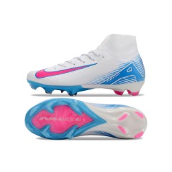 Nike Air Zoom Mercurial Superfly 10 Elite FG White Pink Ltblue High Top Soccer Shoes