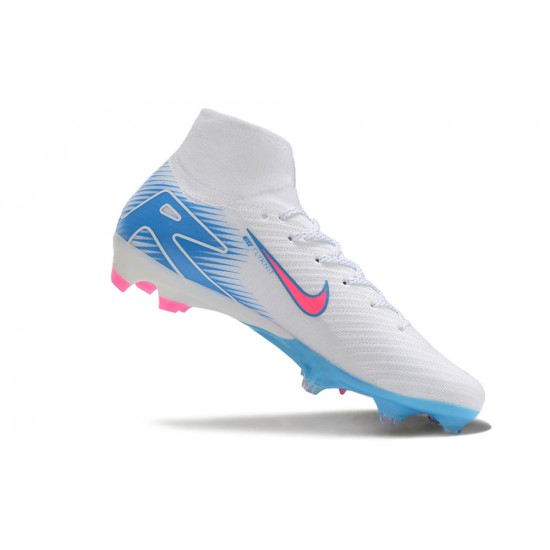 Cheap Nike Air Zoom Mercurial Superfly 10 Elite FG White Pink Ltblue High Top Soccer Shoes Sale