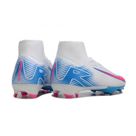 Cheap Nike Air Zoom Mercurial Superfly 10 Elite FG White Pink Ltblue High Top Soccer Shoes Sale