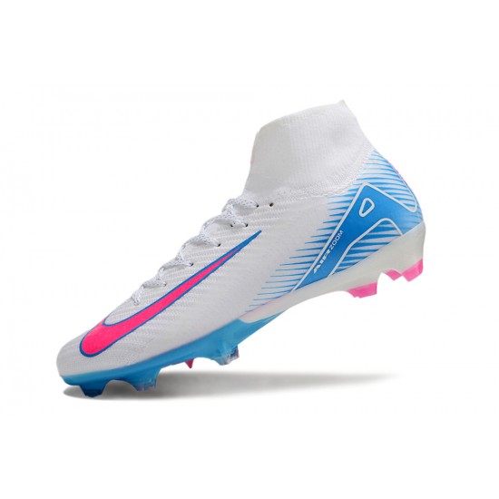 Cheap Nike Air Zoom Mercurial Superfly 10 Elite FG White Pink Ltblue High Top Soccer Shoes Sale