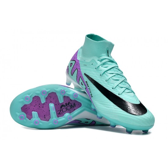 Cheap Nike Air Zoom Mercurial Superfly 9 Elite AG High Top Soccer Shoes Ltblue Purple Black Sale