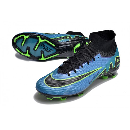 Cheap Nike Air Zoom Mercurial Superfly 9 Elite FG High Top Soccer Shoes Black Green Blue Sale