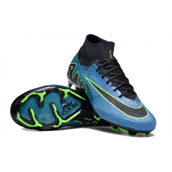 Cheap Nike Air Zoom Mercurial Superfly 9 Elite FG High Top Soccer Shoes Black Green Blue Sale