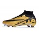 Cheap Nike Air Zoom Mercurial Superfly 9 Elite FG High Top Soccer Shoes Gold Black Sale