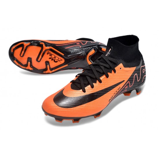 Cheap Nike Air Zoom Mercurial Superfly 9 Elite FG High Top Soccer Shoes Orange Black Sale