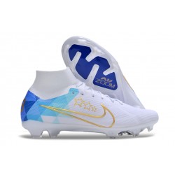 Nike Air Zoom Mercurial Superfly 9 Elite FG High Top Soccer Shoes White Blue