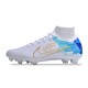 Cheap Nike Air Zoom Mercurial Superfly 9 Elite FG High Top Soccer Shoes White Blue Sale