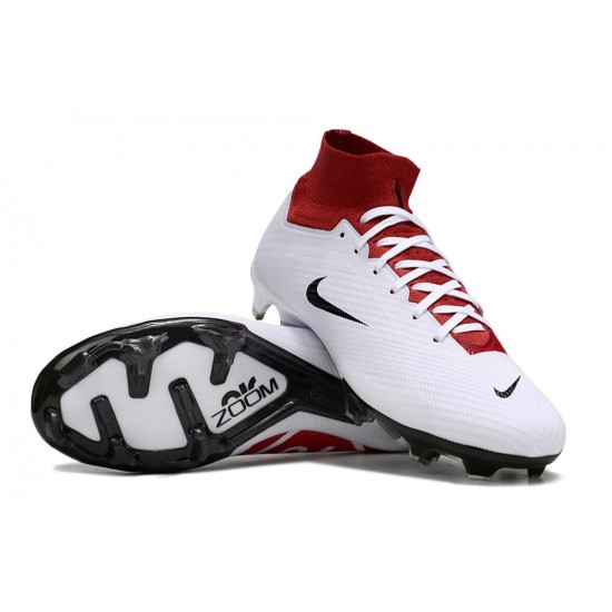 Cheap Nike Air Zoom Mercurial Superfly 9 Elite FG High Top Soccer Shoes White Red Black Sale