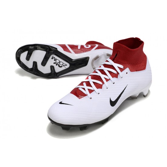 Cheap Nike Air Zoom Mercurial Superfly 9 Elite FG High Top Soccer Shoes White Red Black Sale