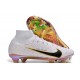 Cheap Nike Air Zoom Mercurial Superfly 9 Elite FG High Top Soccer Shoes White Yellow Sale