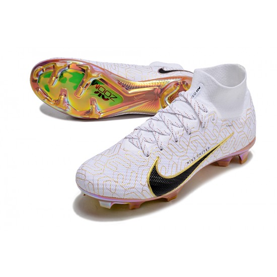 Cheap Nike Air Zoom Mercurial Superfly 9 Elite FG High Top Soccer Shoes White Yellow Sale