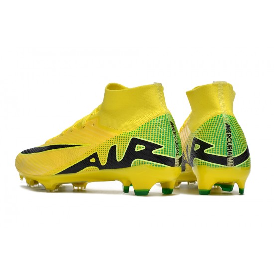 Cheap Nike Air Zoom Mercurial Superfly 9 Elite FG High Top Soccer Shoes Yellow Black Sale