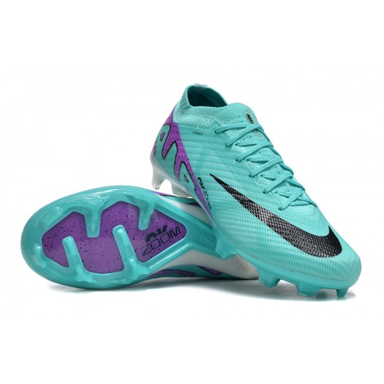 Cheap Nike Air Zoom Mercurial Vapor 15 Elite FG Low Soccer Shoes Ltblue Purple Black Sale