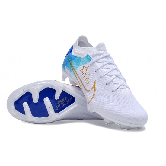 Cheap Nike Air Zoom Mercurial Vapor 15 Elite FG Low Soccer Shoes White Gold Blue Sale