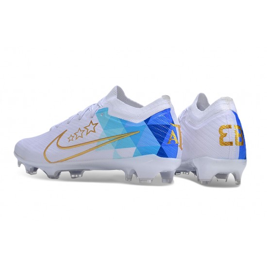 Cheap Nike Air Zoom Mercurial Vapor 15 Elite FG Low Soccer Shoes White Gold Blue Sale