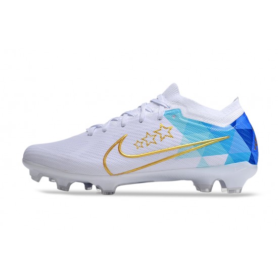 Cheap Nike Air Zoom Mercurial Vapor 15 Elite FG Low Soccer Shoes White Gold Blue Sale