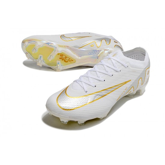 Cheap Nike Air Zoom Mercurial Vapor 15 Elite FG Low Soccer Shoes White Silver Gold Sale