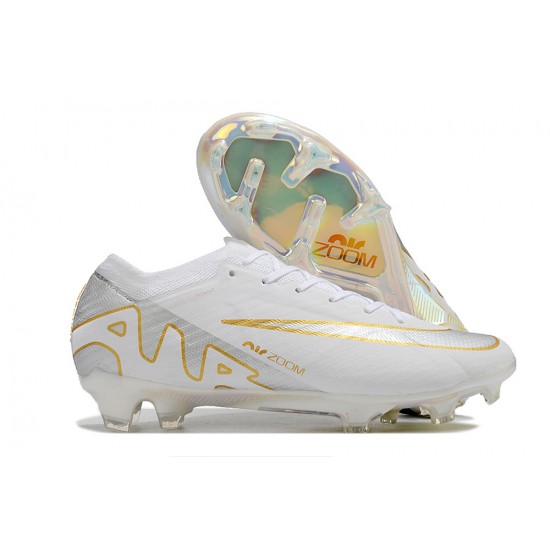 Cheap Nike Air Zoom Mercurial Vapor 15 Elite FG Low Soccer Shoes White Silver Gold Sale