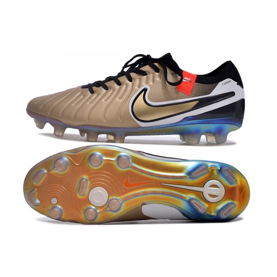 Cheap Nike Tiempo Legend 10 Elite FG Brown Gold Grey Low Soccer Shoes Sale