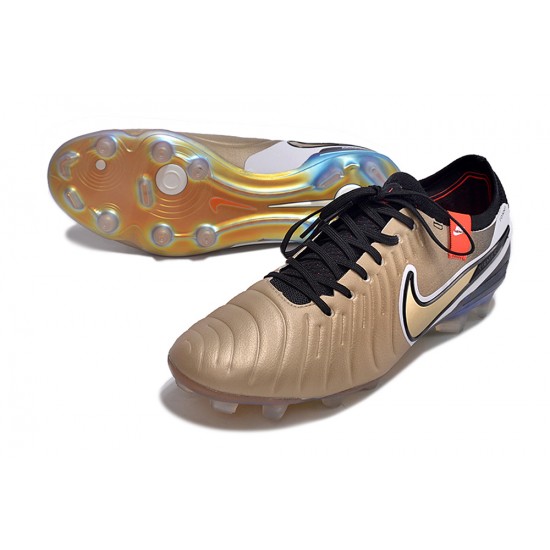 Cheap Nike Tiempo Legend 10 Elite FG Brown Gold Grey Low Soccer Shoes Sale