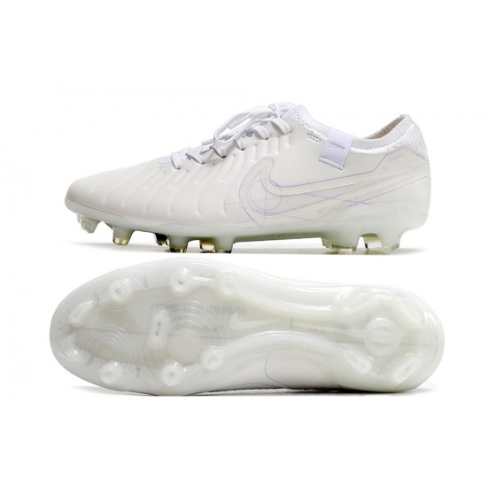 Cheap Nike Tiempo Legend 10 Elite FG White Beige Low Soccer Shoes Sale