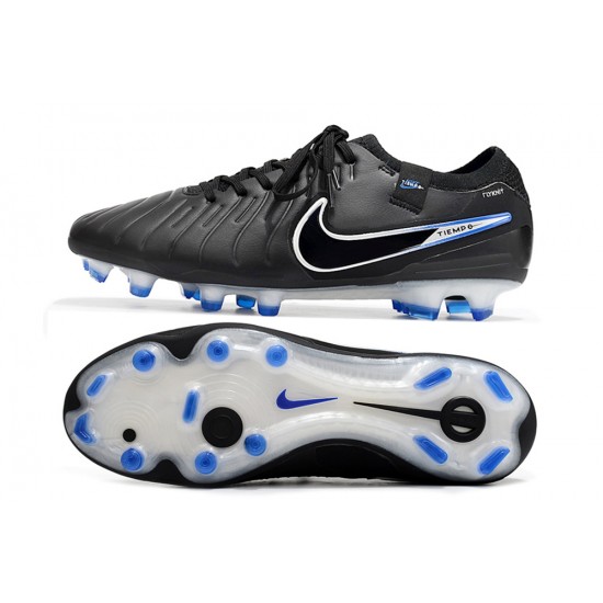 Cheap Nike Tiempo Legend 10 Elite FG White Blue Black Low Soccer Shoes Sale