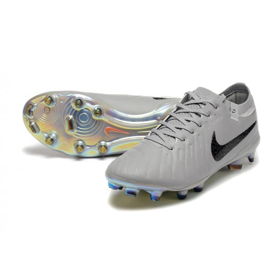 Cheap Nike Tiempo Legend 10 Elite FG Low Soccer Shoes Grey Black Sale