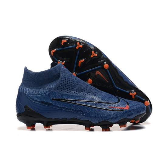 Cheap Nike Phantom GX Elite FG High Top Soccer Shoes Deep Blue Black Orange Sale