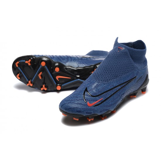 Cheap Nike Phantom GX Elite FG High Top Soccer Shoes Deep Blue Black Orange Sale