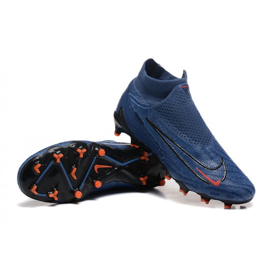 Cheap Nike Phantom GX Elite FG High Top Soccer Shoes Deep Blue Black Orange Sale