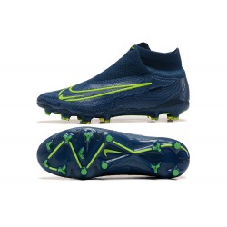 Nike Phantom GX Elite FG High Top Soccer Shoes Deep Blue Yellow Green 