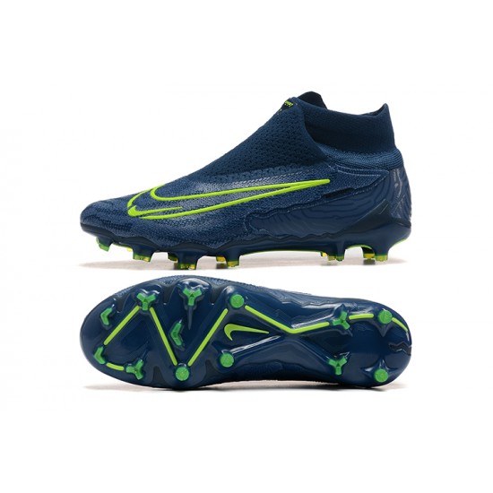 Cheap Nike Phantom GX Elite FG High Top Soccer Shoes Deep Blue Yellow Green Sale