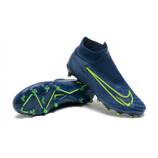 Cheap Nike Phantom GX Elite FG High Top Soccer Shoes Deep Blue Yellow Green Sale