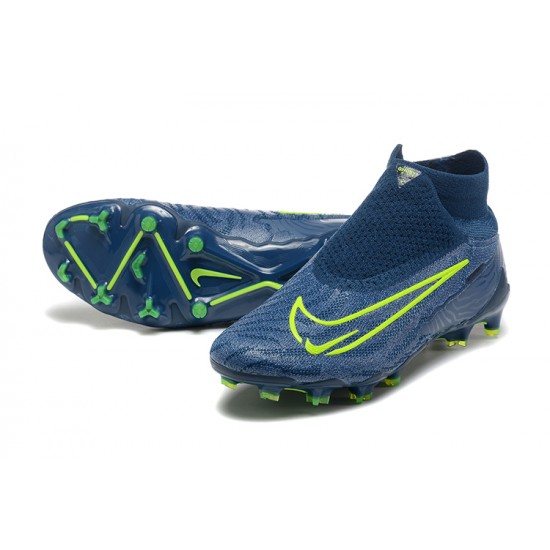 Cheap Nike Phantom GX Elite FG High Top Soccer Shoes Deep Blue Yellow Green Sale