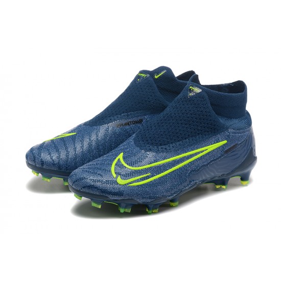 Cheap Nike Phantom GX Elite FG High Top Soccer Shoes Deep Blue Yellow Green Sale