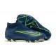 Cheap Nike Phantom GX Elite FG High Top Soccer Shoes Deep Blue Yellow Green Sale