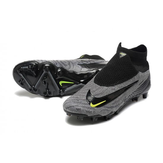 Cheap Nike Phantom GX Elite FG High Top Soccer Shoes Grey Black Yellow Sale