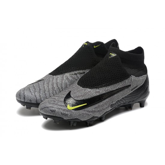 Cheap Nike Phantom GX Elite FG High Top Soccer Shoes Grey Black Yellow Sale