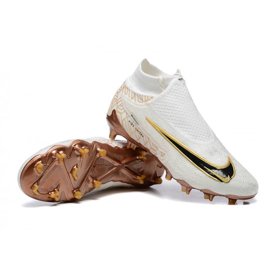 Cheap Nike Phantom GX Elite FG High Top Soccer Shoes White Gold Black Sale