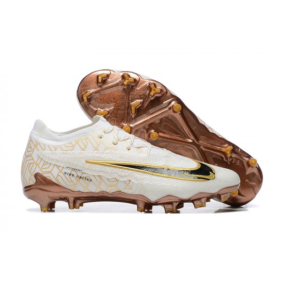 Cheap Nike Phantom GX Elite FG Low Soccer Shoes White Yellow Brown Sale