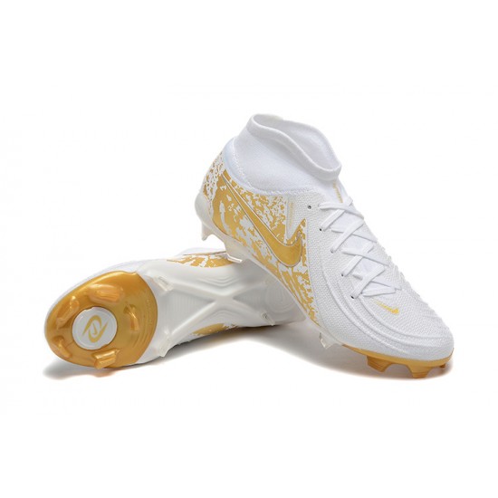 Cheap Nike Phantom Luna Elite FG High Top Gold White Soccer Shoes Sale