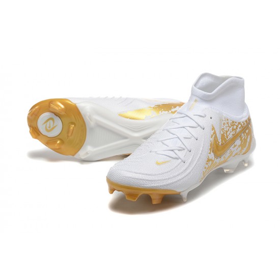 Cheap Nike Phantom Luna Elite FG High Top Gold White Soccer Shoes Sale