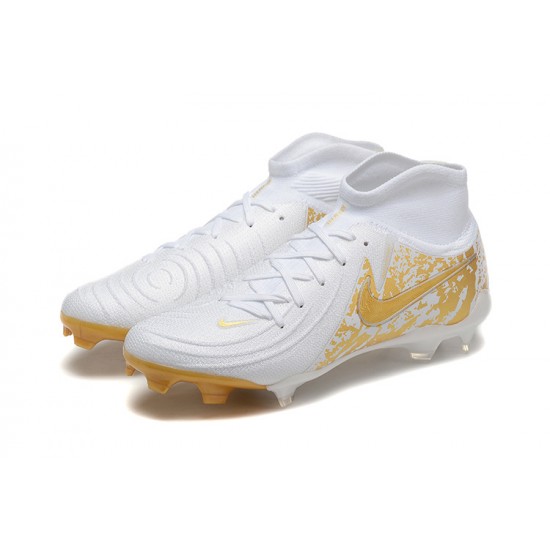 Cheap Nike Phantom Luna Elite FG High Top Gold White Soccer Shoes Sale